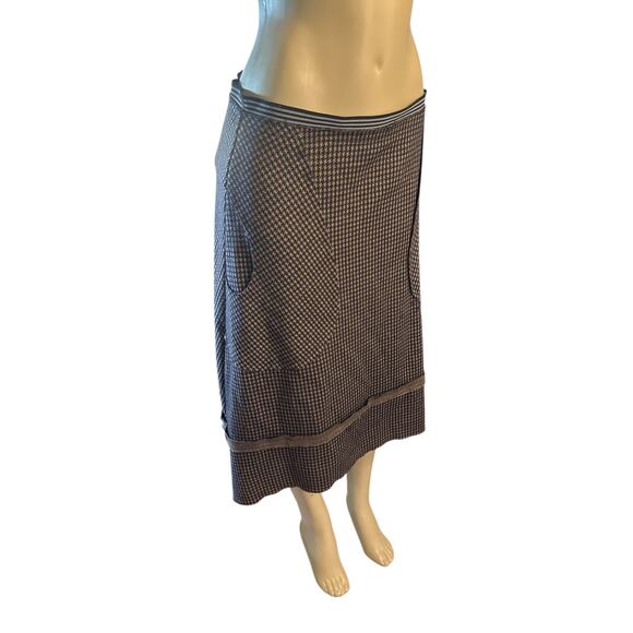 Women L Aimee G Brown Printed Plaid Houndstooth 100% Wool Skirt Pull-On - Picture 1 of 8